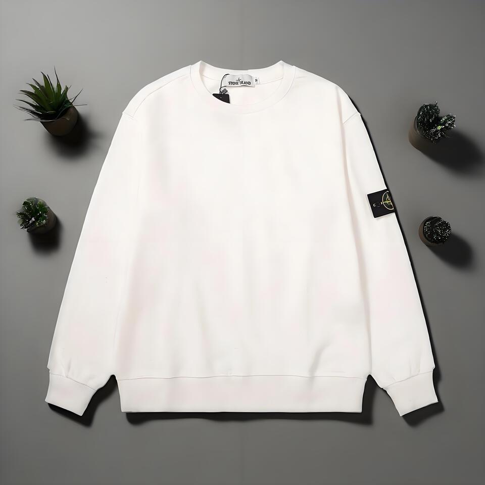 Stone Island White Cotton Crewneck Sweatshirt Streetwear