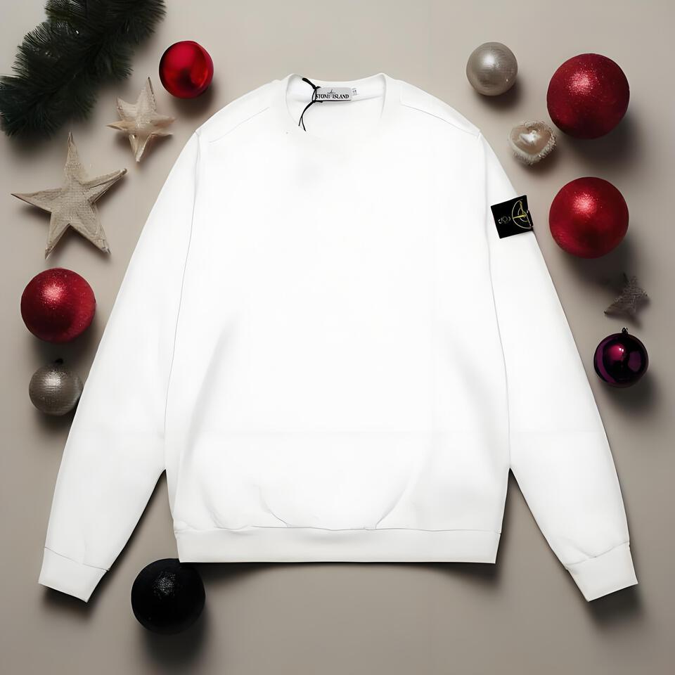 Stone Island White Cotton Oversized Badge Crewneck Sweatshirt