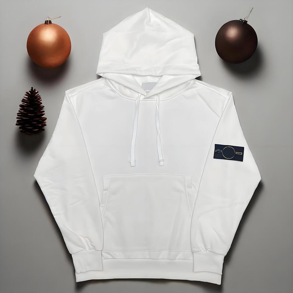 Stone Island White Cotton Unisex Hoodie Oversized Fit