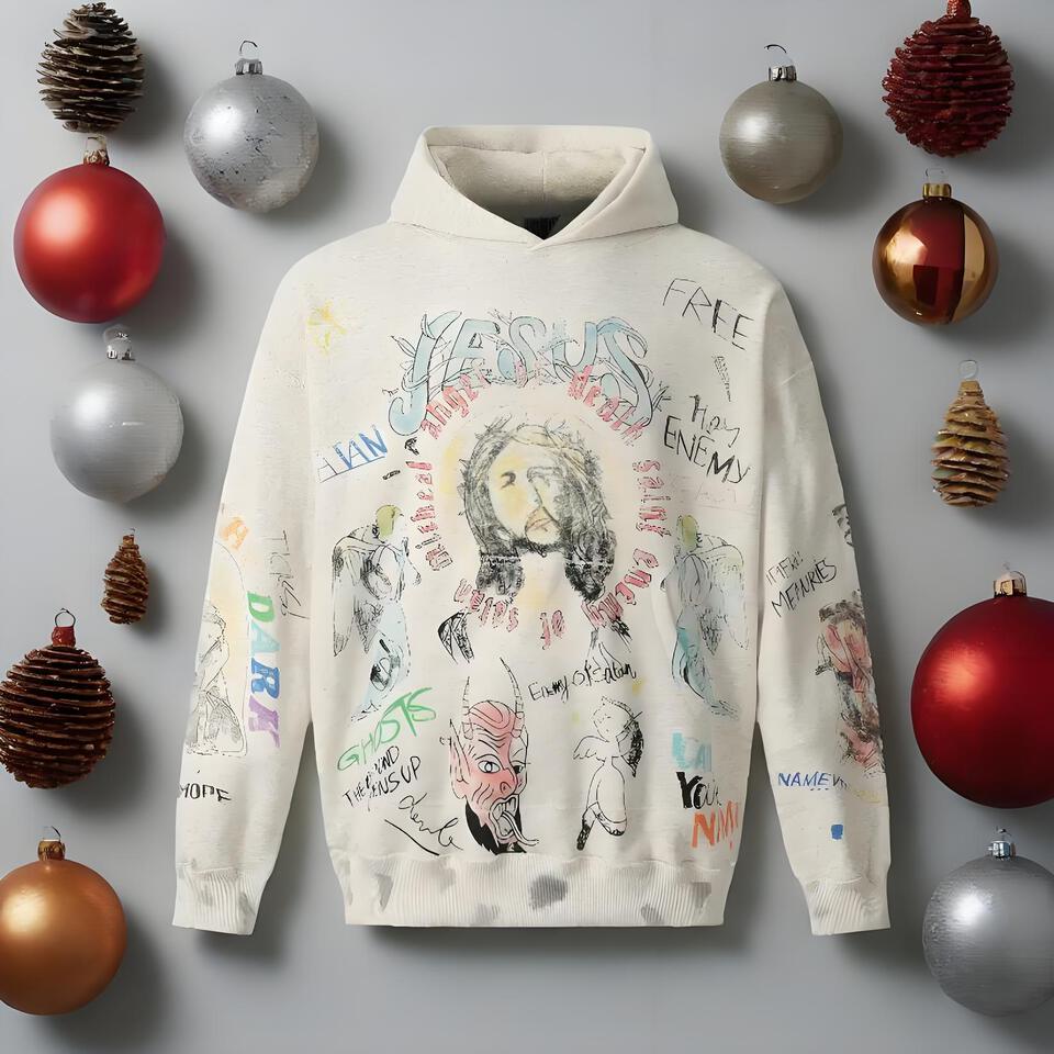 Street Graffiti Beige Fleece Hoodie Unisex