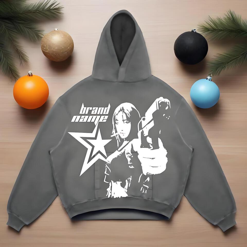 Streetwear Black White Print Cotton Hoodie