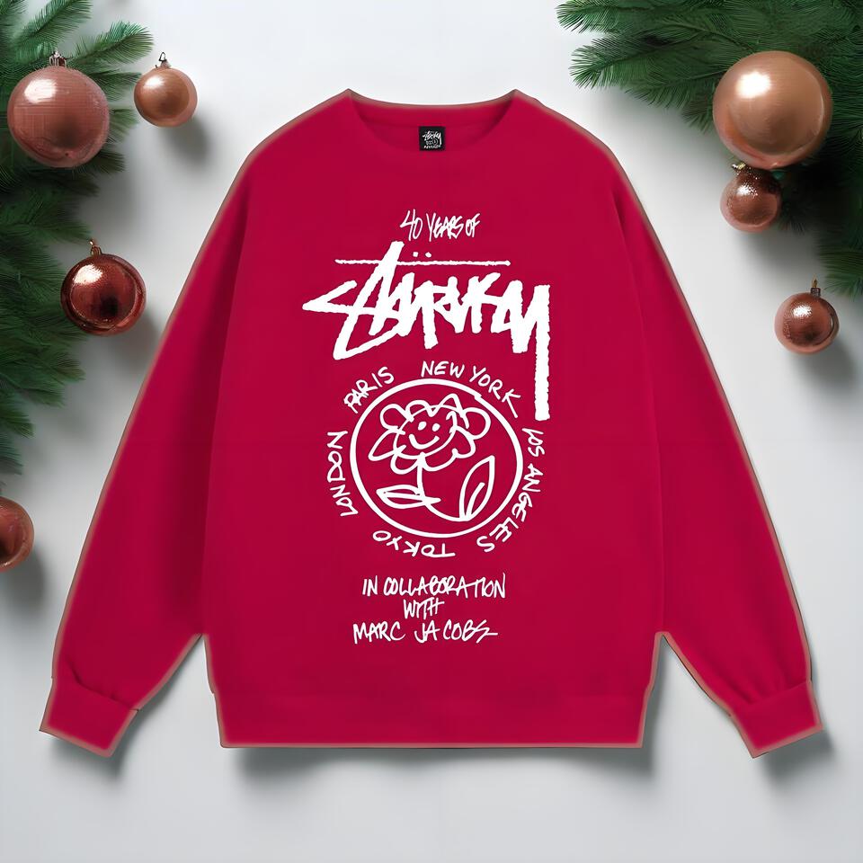 Stüssy 40th Anniversary Cotton Crewneck Sweatshirt Red