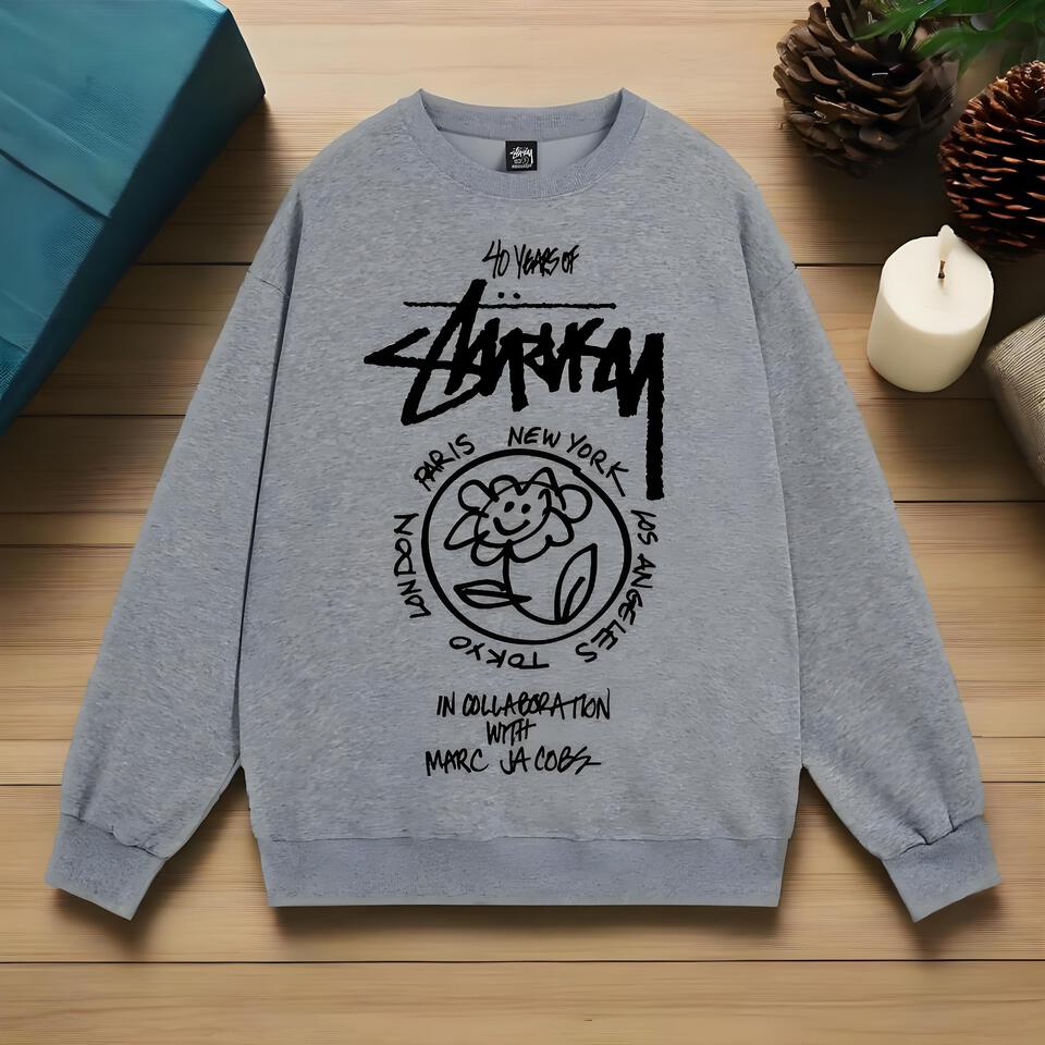 Stüssy 40th Anniversary Grey Cotton Crewneck Sweatshirt