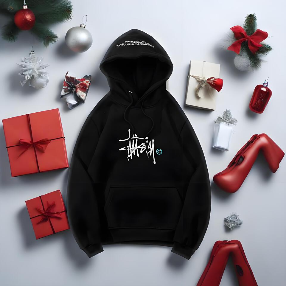 Stüssy Black Cotton Hoodie Graffiti Unisex Streetwear