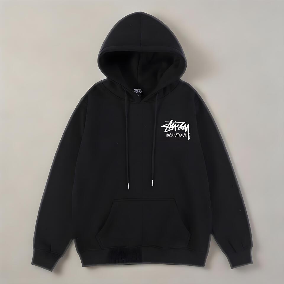 Stüssy Black Cotton Hoodie Unisex Streetwear Essential