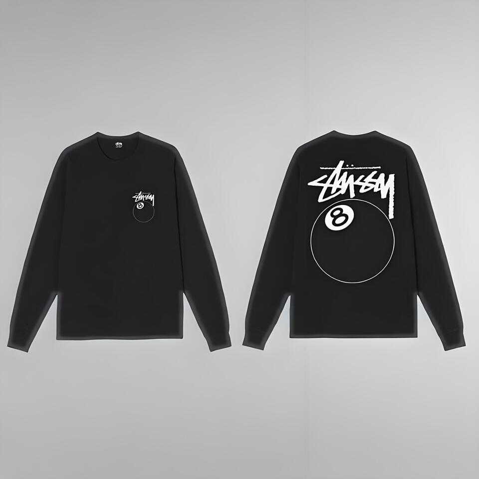 Stüssy Black Cotton Street Print Long Sleeve T-Shirt