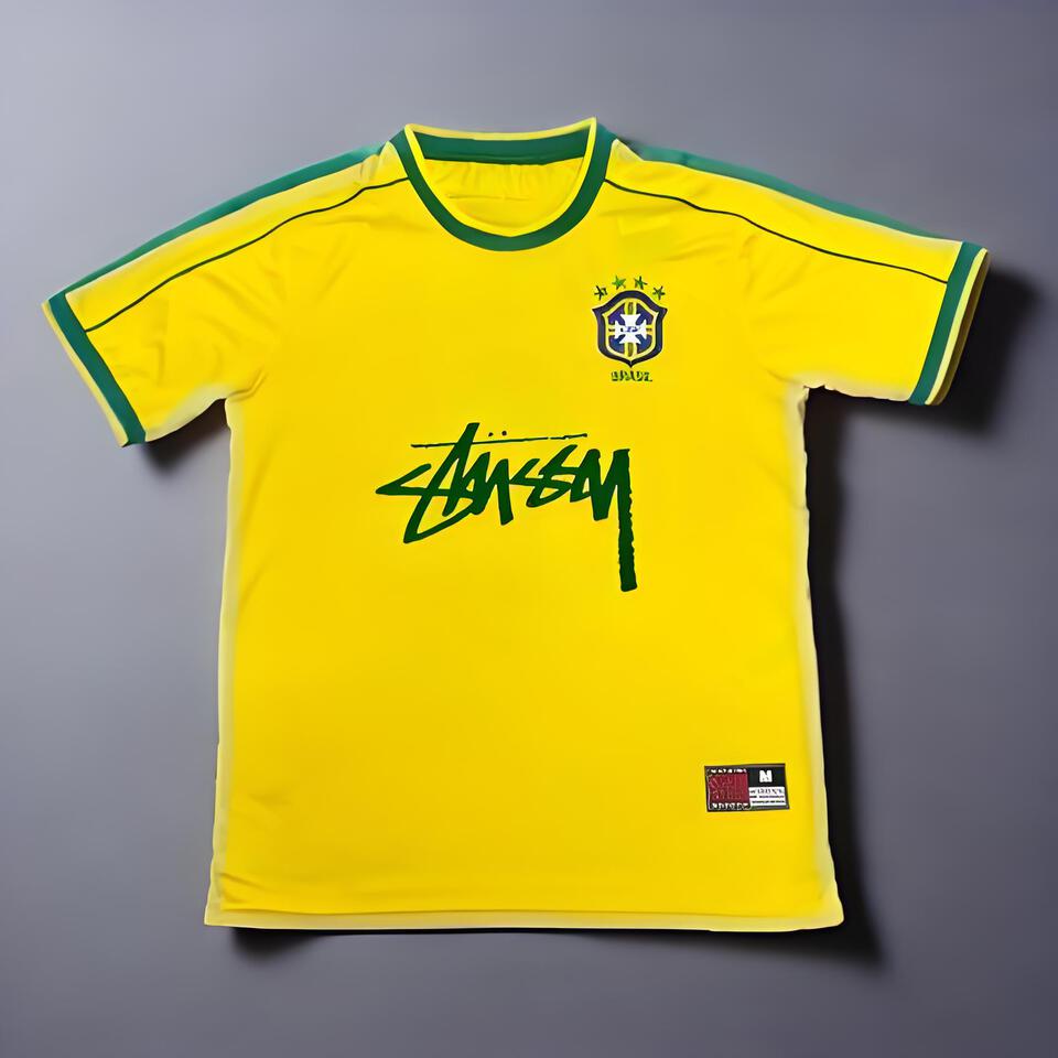 Stüssy Brazil T-Shirt Yellow Green Cotton Vintage Streetwear Tee
