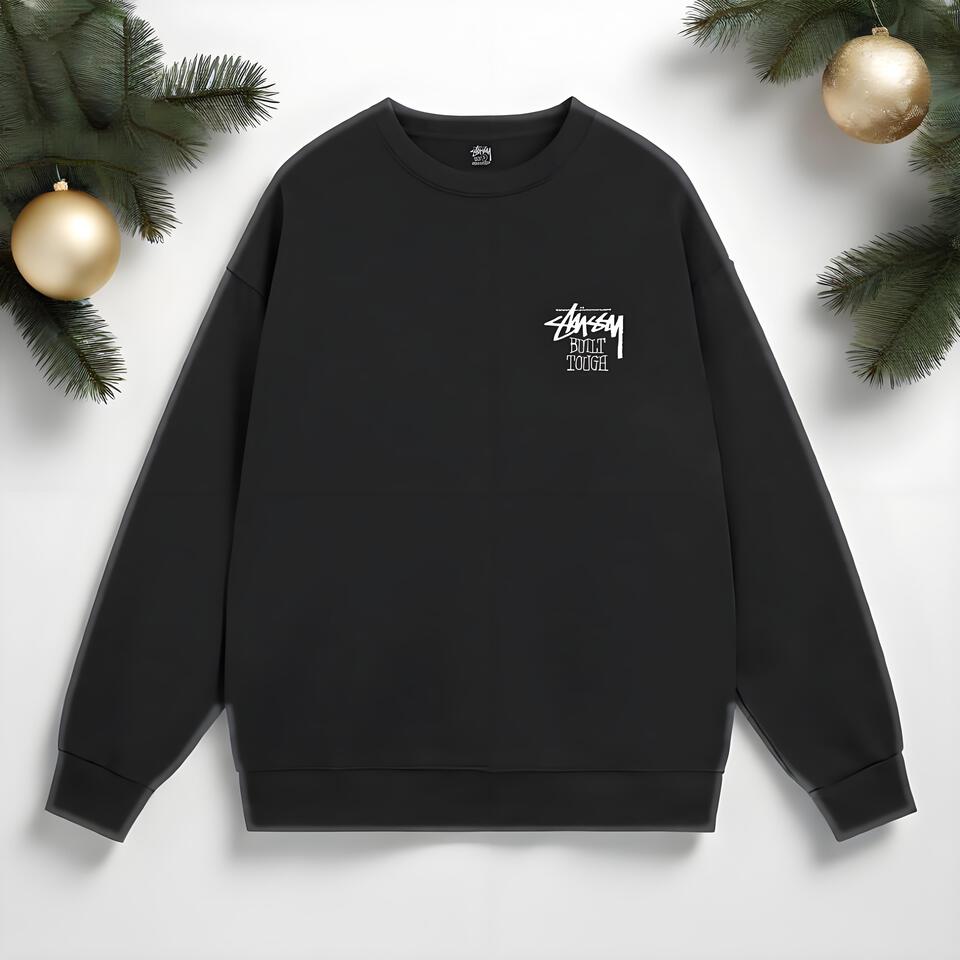 Stüssy Classic Black Cotton Crewneck Sweatshirt Men Women Casual Streetwear