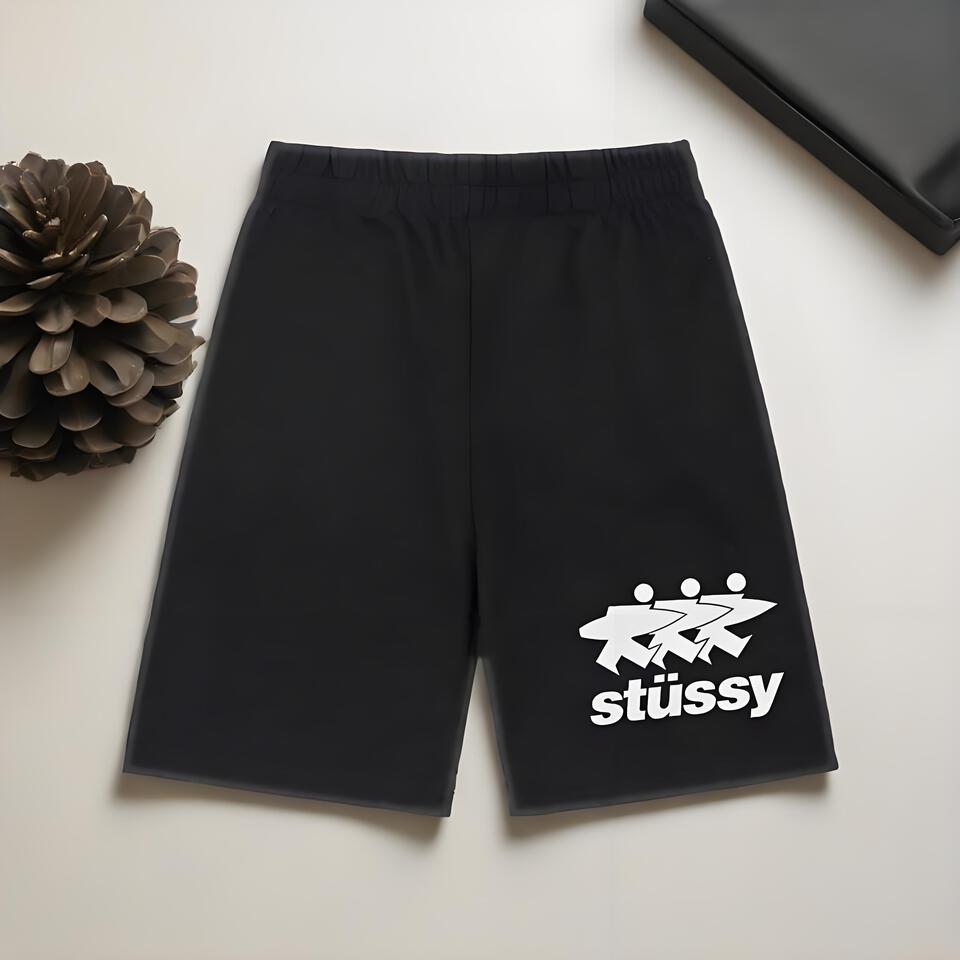 Stüssy Classic Black Cotton Shorts for Men | Casual Streetwear Shorts