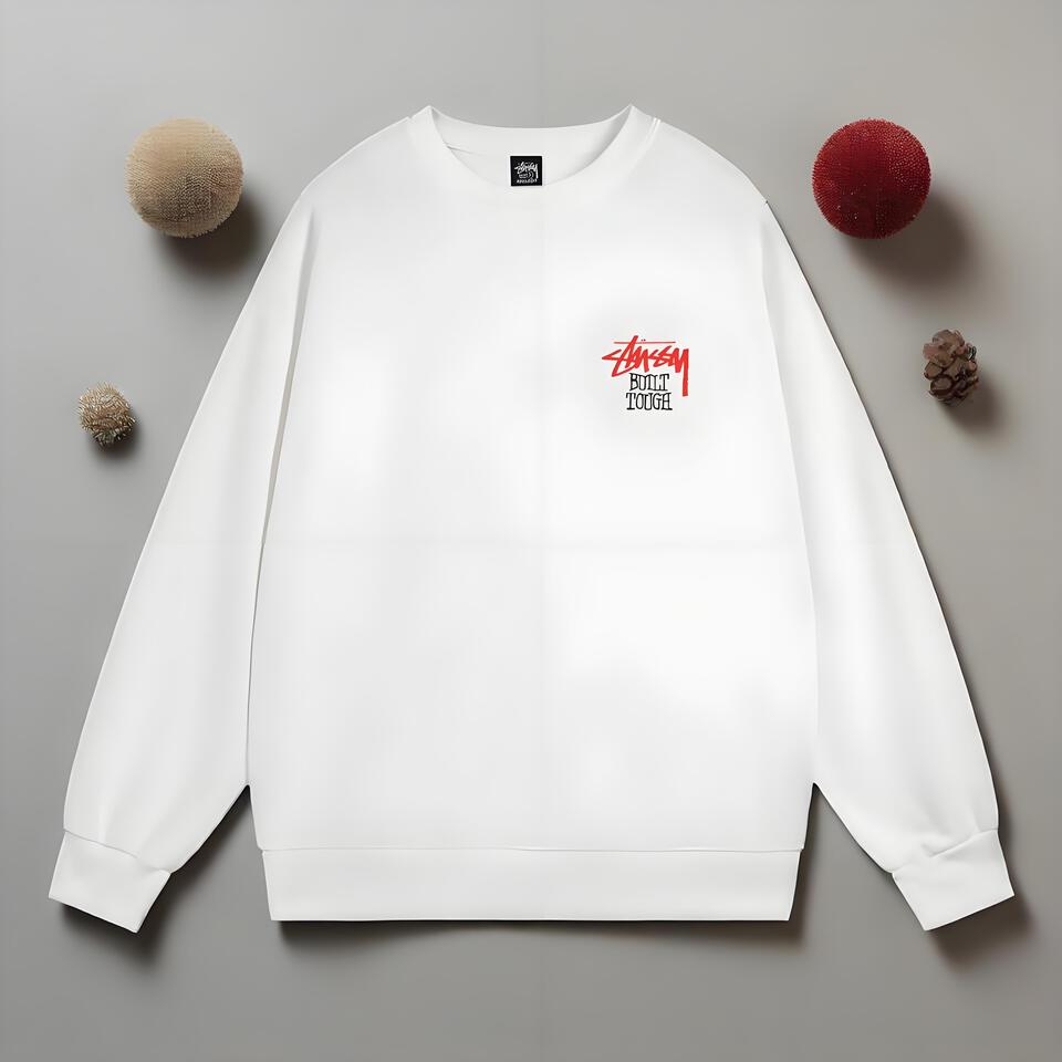 Stüssy Classic White Hoodie - Men's Streetwear Pullover with Front Pocket