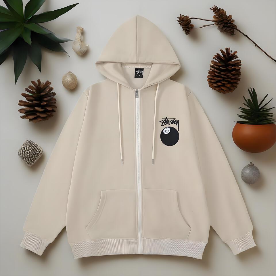 Stüssy Cream Cotton Hoodie Unisex Streetwear Casual