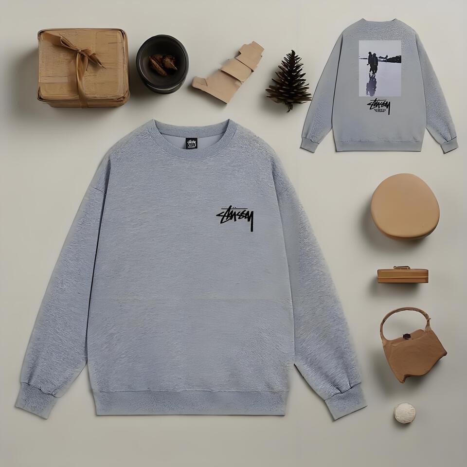 Stüssy Grey Cotton Classic Print Crewneck Sweatshirt