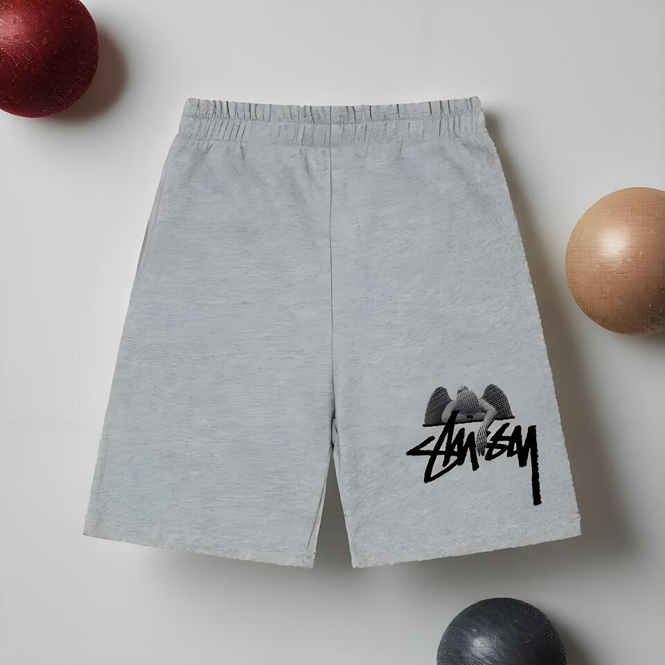 Stüssy Grey Cotton Sports Shorts Men's Casual Athletic Wear Comfortable Fitness Apparel
