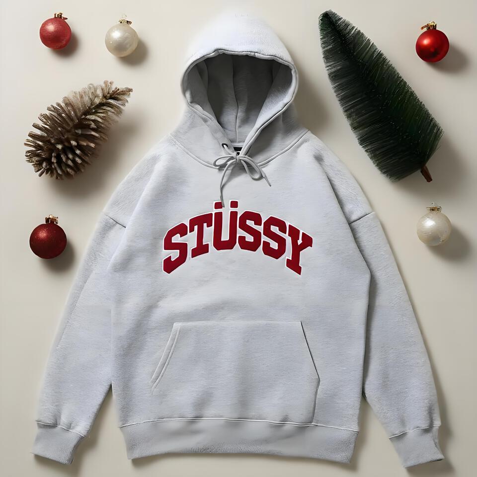 Stüssy Grey Embroidered Cotton Hoodie