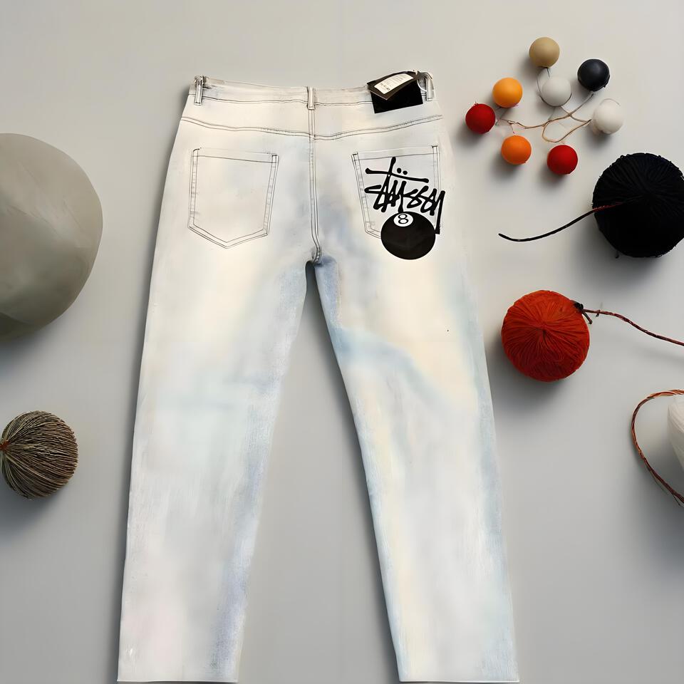 Stüssy Light Blue Denim Jeans Graffiti Print Mid Rise