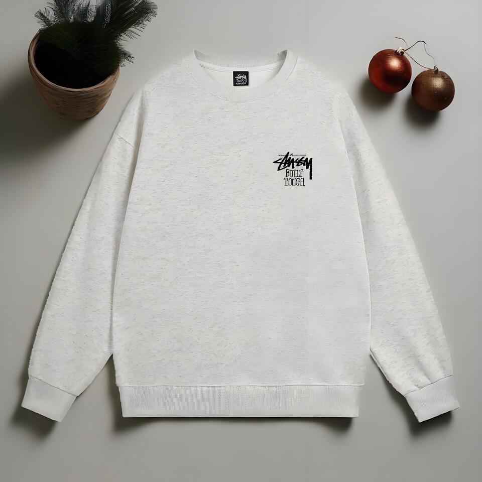 Stüssy Light Gray Hoodie Men's Classic Pullover, Streetwear Style