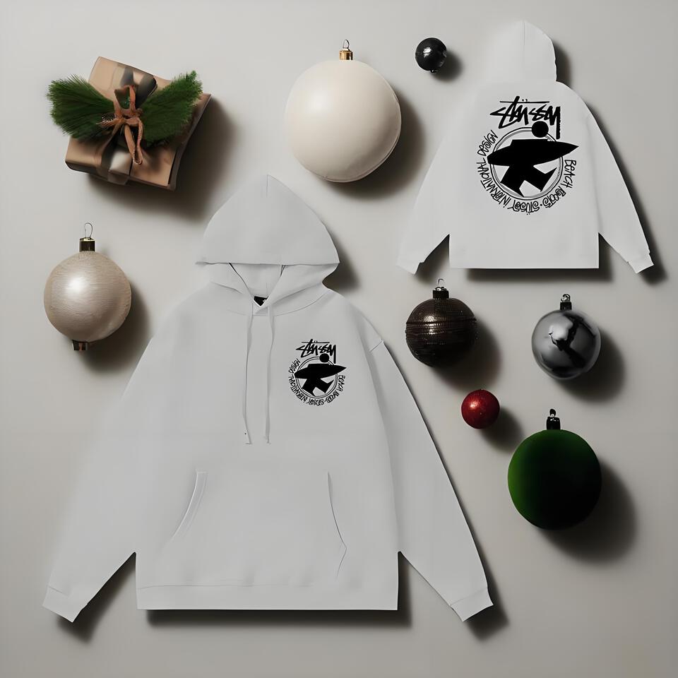 Stüssy Light Grey Cotton Hoodie Unisex Streetwear