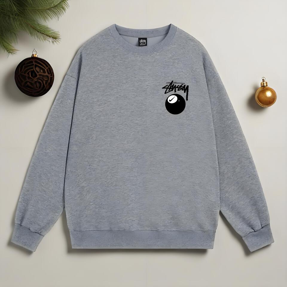 Stüssy Men's Classic Crewneck Sweatshirt - Grey Cotton Pullover Hoodie