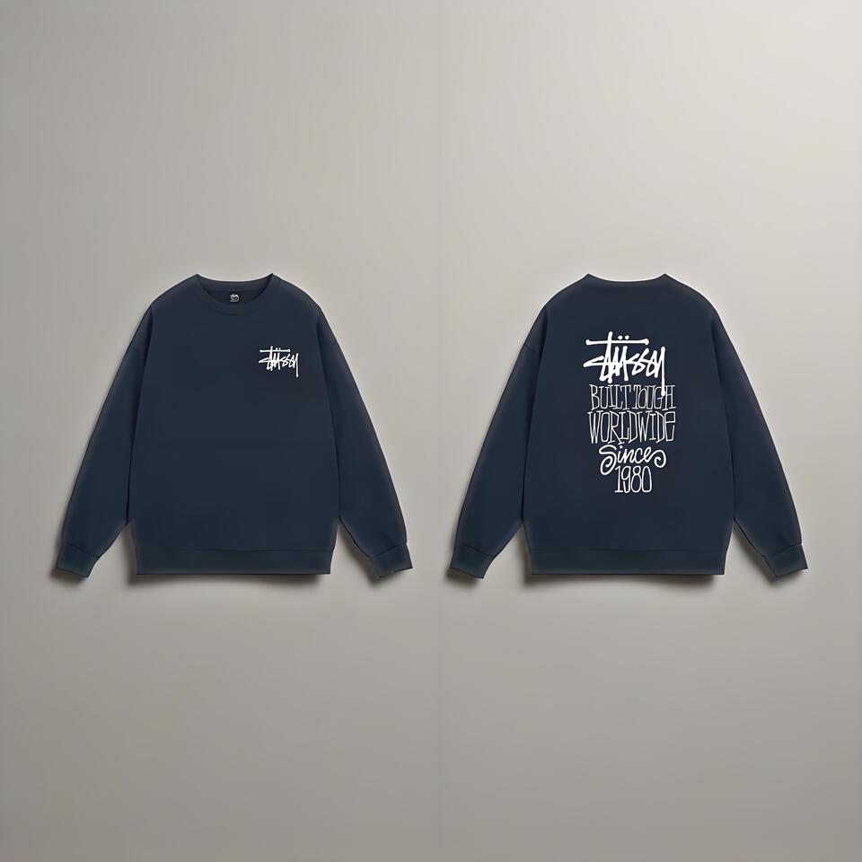 Stüssy Navy Oversized Cotton Hoodie Streetwear Graphic Print