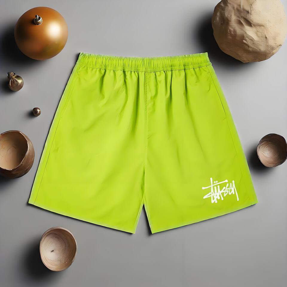 Stüssy Neon Green Elastic Waist Shorts | Men's Streetwear Shorts