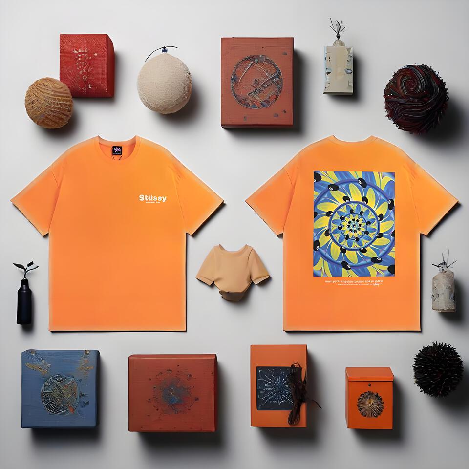 Stüssy Orange Loose Fit Cotton T-Shirt Unisex Streetwear Print