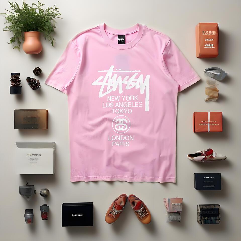 Stüssy Pink Cotton Oversized T-Shirt Unisex Streetwear