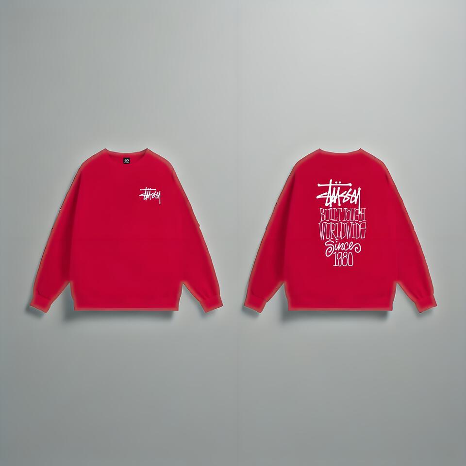 Stüssy Red Cotton Crewneck Streetwear Unisex Hoodie