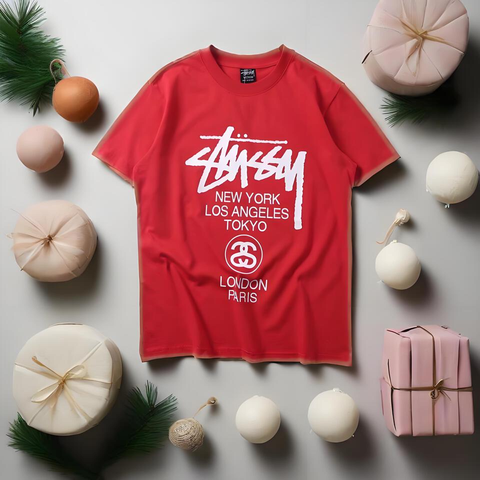 Stüssy Red Graffiti T-Shirt Cotton Loose Streetwear Style