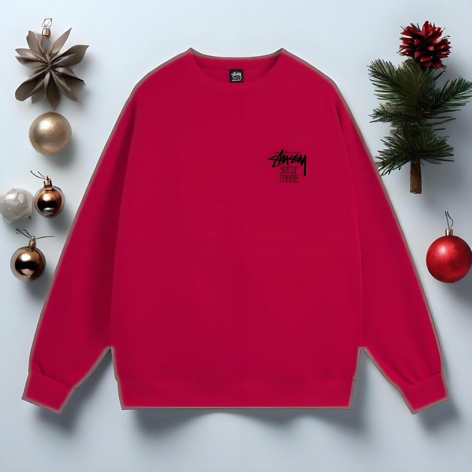 Stüssy Red Hoodie Men's Classic Logo Pullover Casual Streetwear Sweatshirt