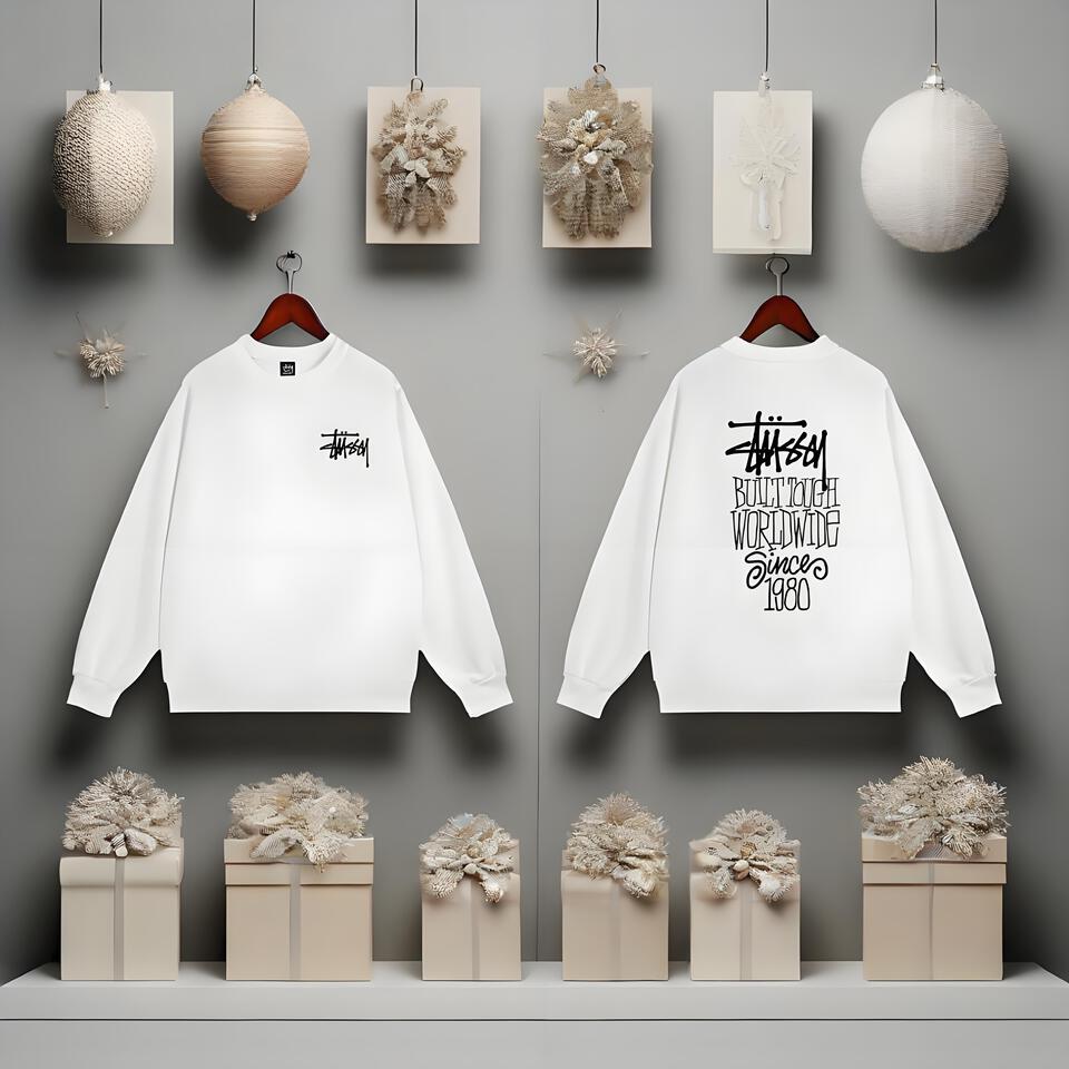 Stüssy Unisex Oversized White Cotton Streetwear Hoodie