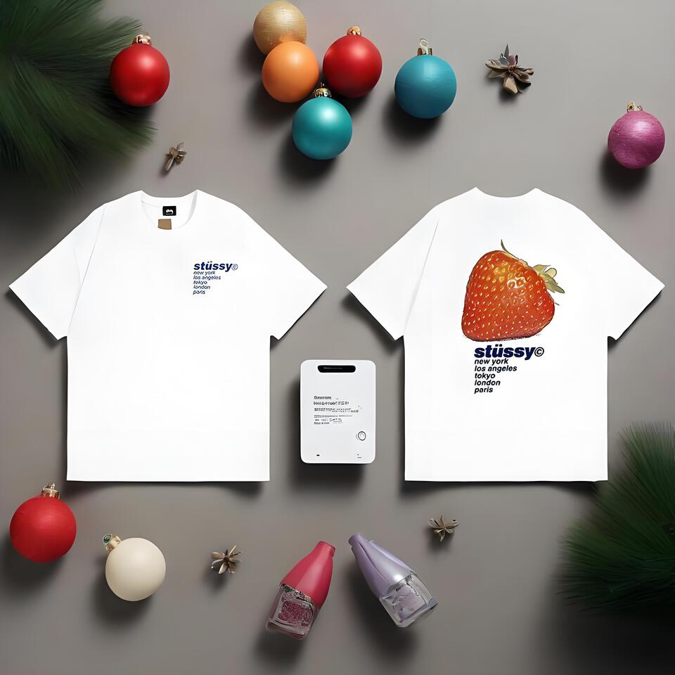 Stüssy White Cotton Crewneck T-Shirt Streetwear Loose Fit Print
