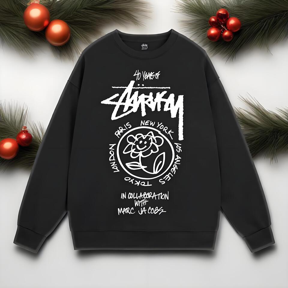 Stüssy x Marc Jacobs Black Cotton Loose Graffiti Print Sweatshirt