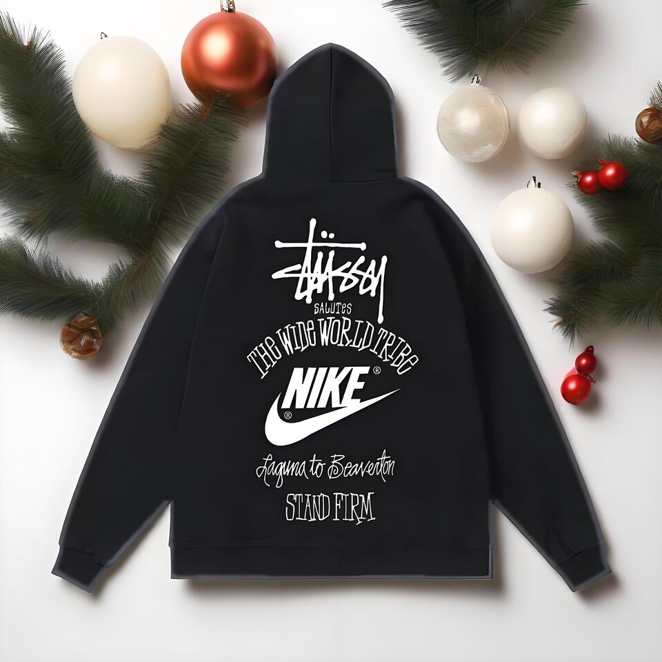 Stüssy X Nike Hoodie Black Graffiti Unisex Streetwear