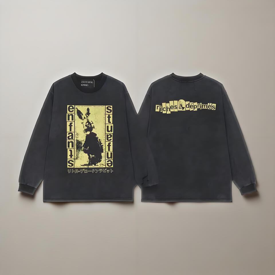 Stuefua Black Cotton Long Sleeve Tee Street Print Unisex