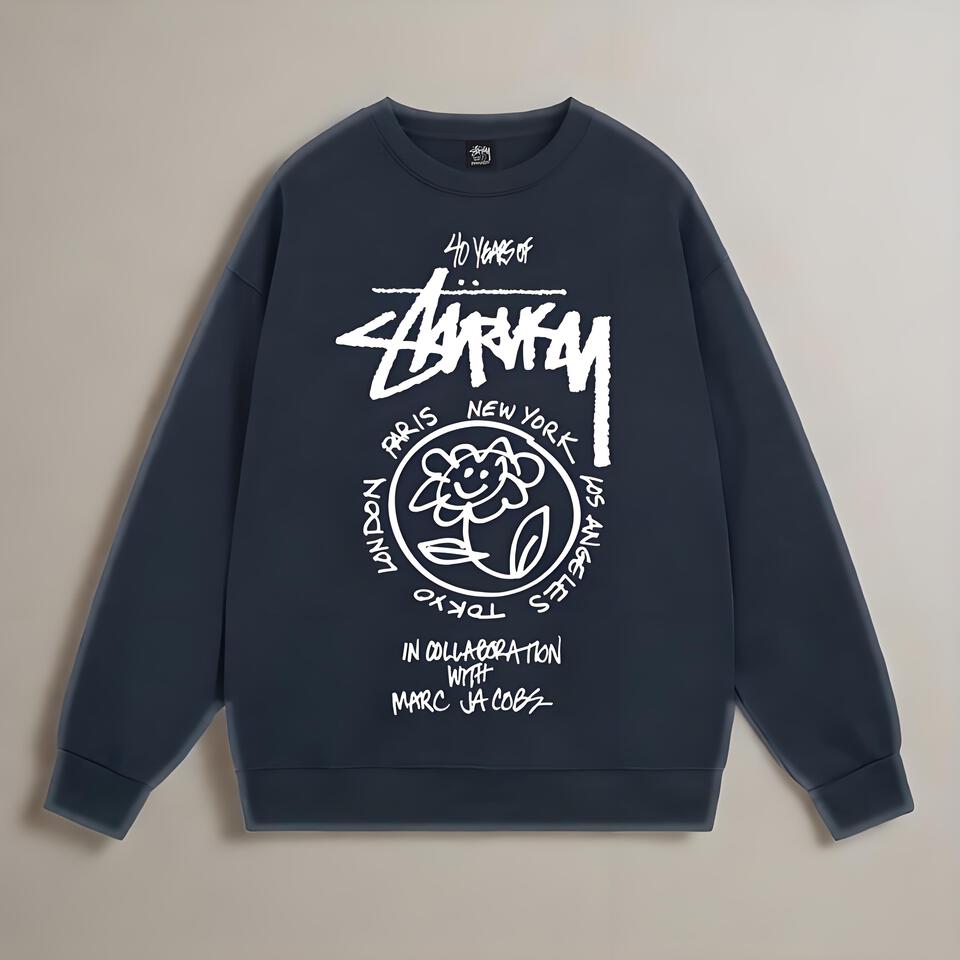 Stussy 40th Anniversary Blue Cotton Hoodie With Floral Print