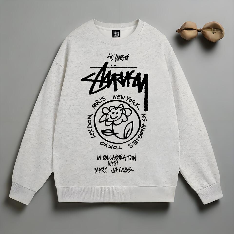 Stussy 40th Anniversary Grey Cotton Blend Oversized Crewneck Sweatshirt Unisex