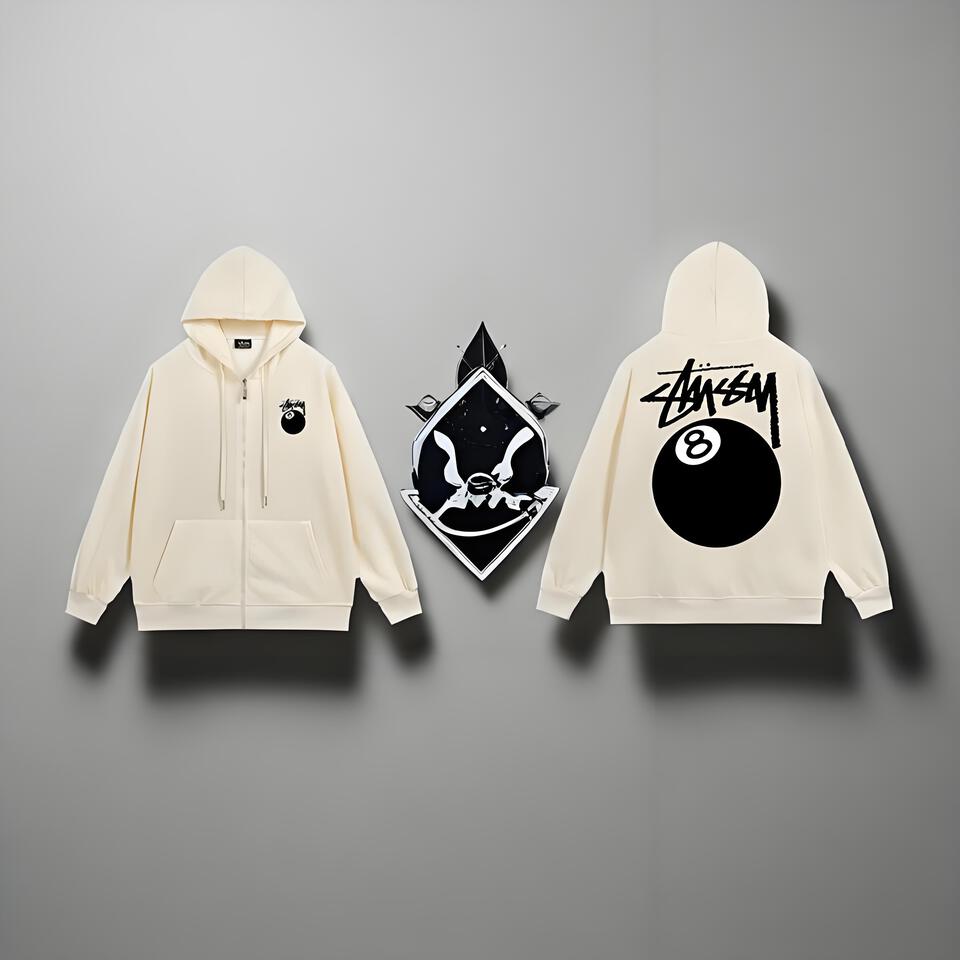 Stussy Beige Cotton Hoodie Streetwear Style