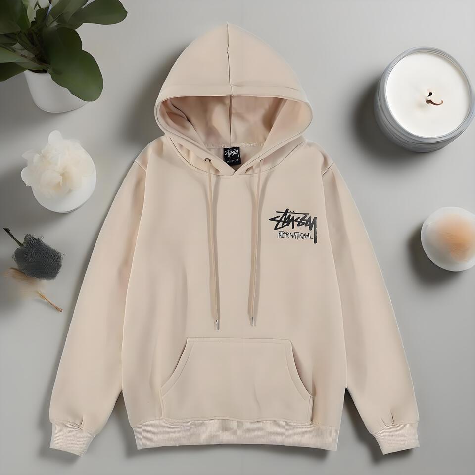 Stussy Beige Cotton Hoodie Unisex Streetwear Essential