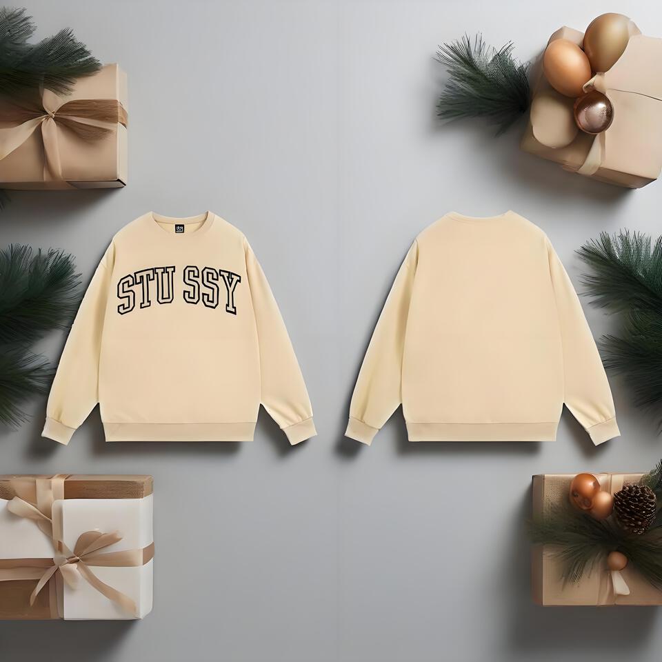 Stussy Beige Cotton Loose Street Crewneck Sweatshirt