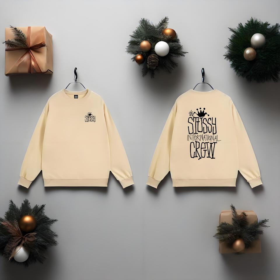 Stussy Beige Cotton Unisex Oversized Streetwear Sweatshirt