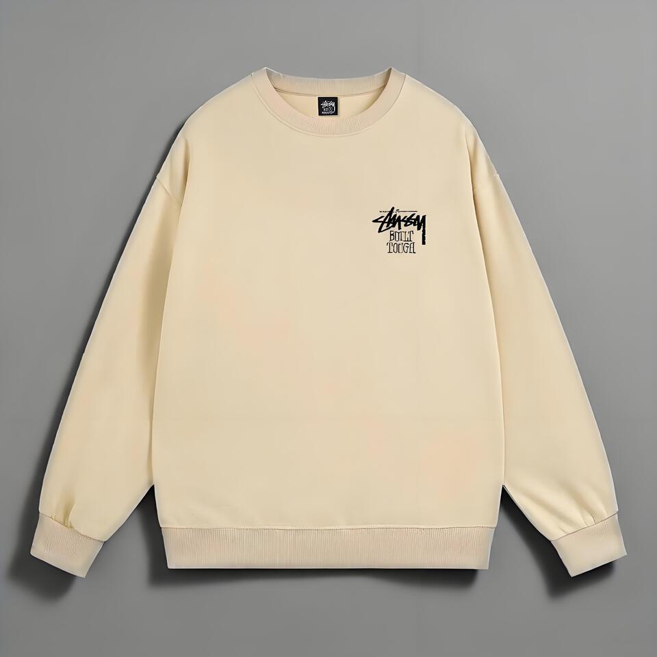 Stussy Beige Sweatshirt | Basic Crewneck Pullover | Men's & Women's Streetwear