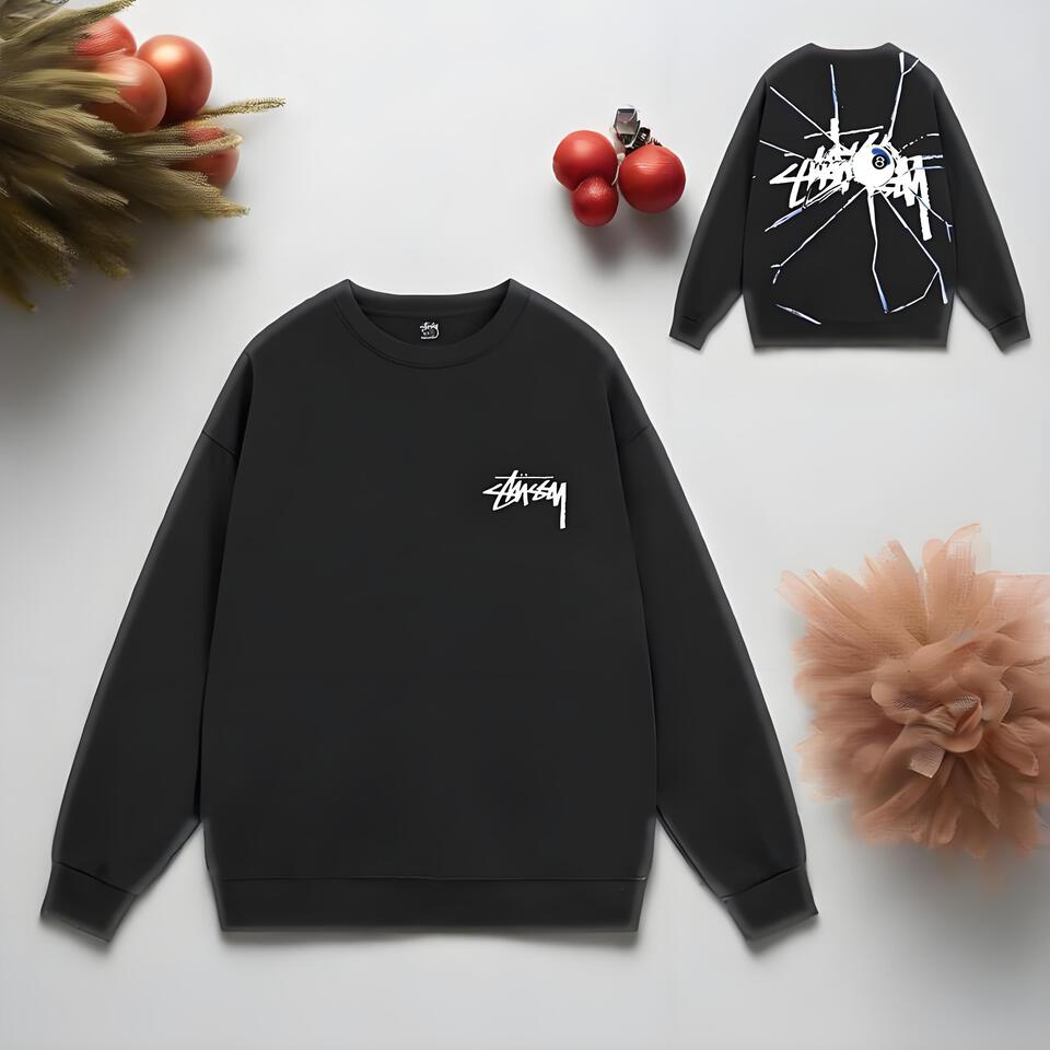 Stussy Black Cotton Crewneck Sweatshirt Unisex Streetwear