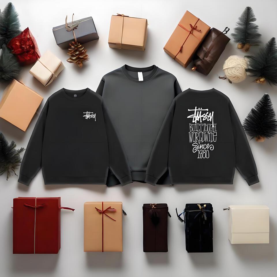 Stussy Black Cotton Crewneck Sweatshirt Unisex Streetwear