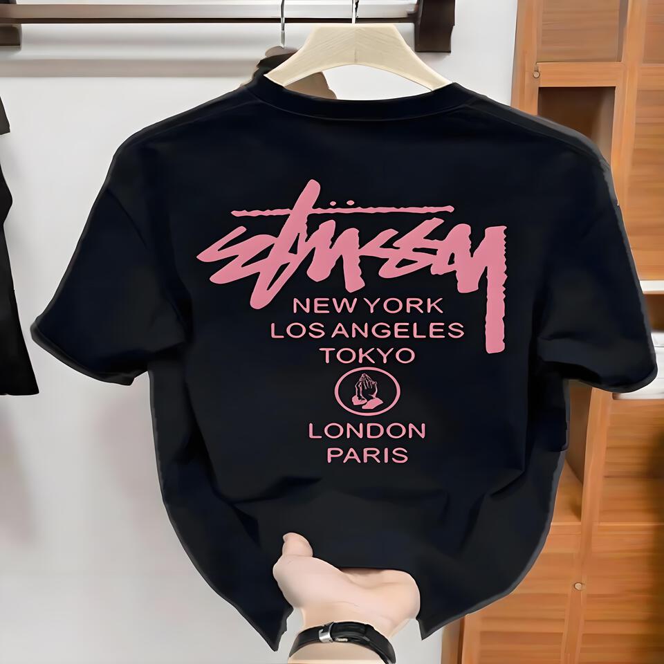 Stussy Black Cotton Graphic Print T-Shirt