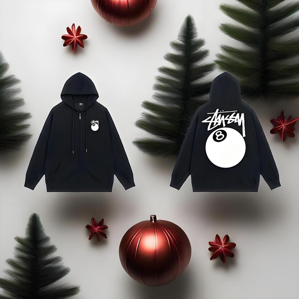 Stussy Black Cotton Hooded Zip Up Streetwear Jacket