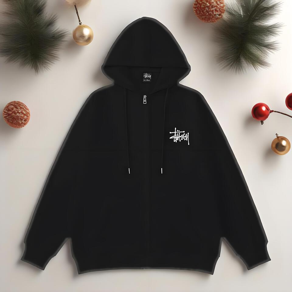 Stussy Black Cotton Hoodie Graffiti Street Unisex Loose Fit