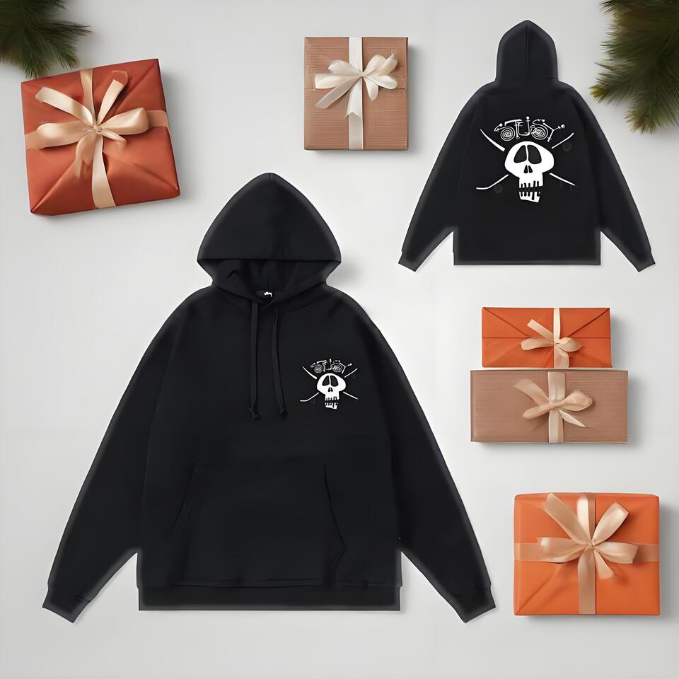 Stussy Black Cotton Hoodie Unisex Streetwear