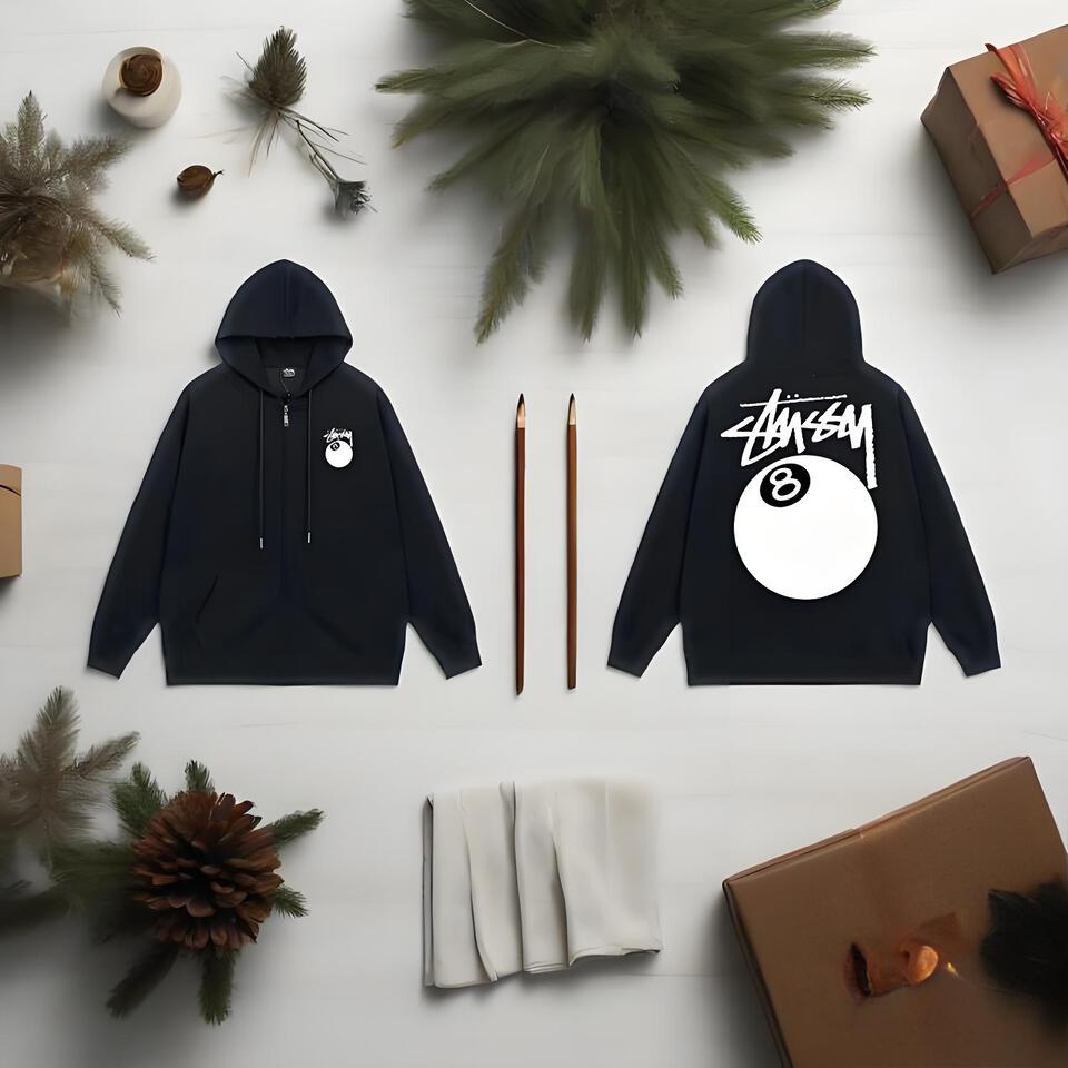 Stussy Black Cotton Hoodie Unisex Streetwear Essential