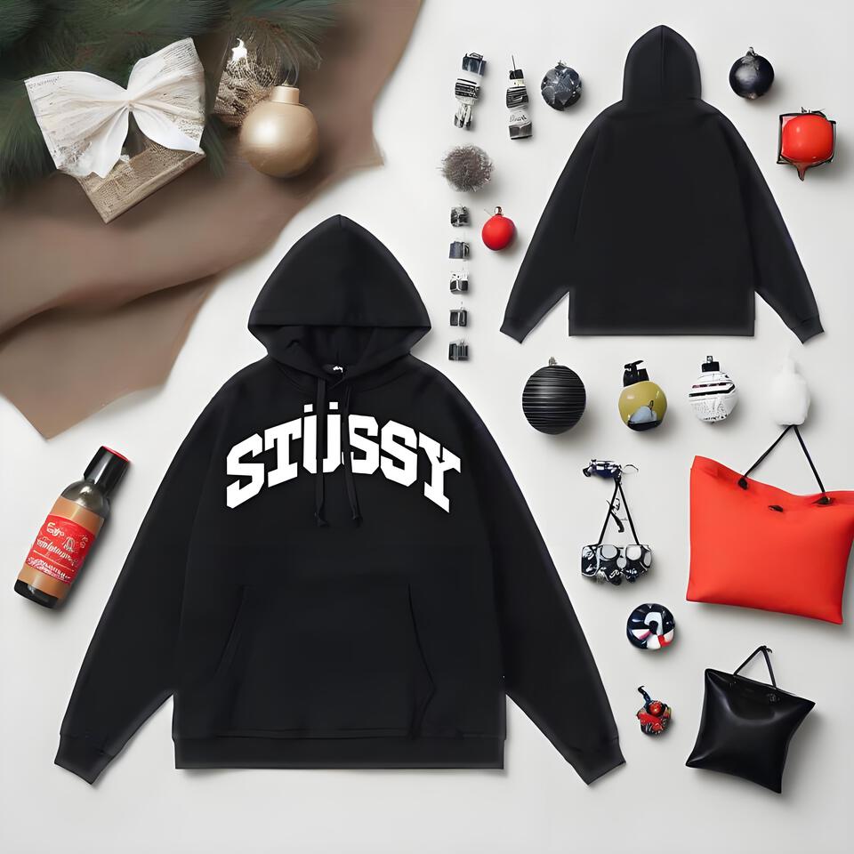 Stussy Black Cotton Hoodie Unisex Streetwear Essential