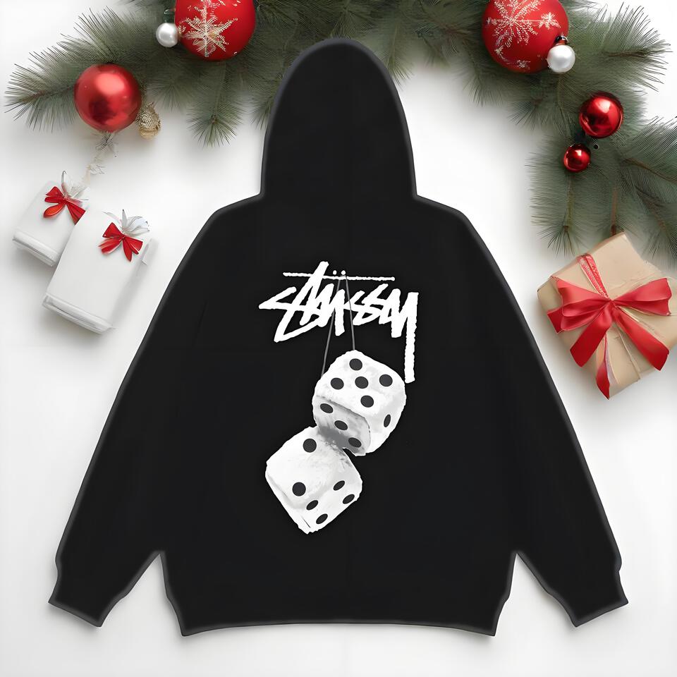 Stussy Black Cotton Hoodie Unisex Streetwear Loose Fit